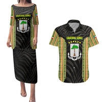 Equatorial Guinea Heritage Couples Matching Puletasi and Hawaiian Shirt with National Emblem and Tribal Zebra Print