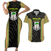 Equatorial Guinea Heritage Couples Matching Short Sleeve Bodycon Dress and Hawaiian Shirt with National Emblem and Tribal Zebra Print