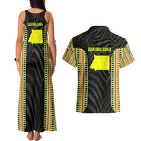Equatorial Guinea Heritage Couples Matching Tank Maxi Dress and Hawaiian Shirt with National Emblem and Tribal Zebra Print