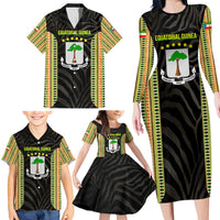 Equatorial Guinea Heritage Family Matching Long Sleeve Bodycon Dress and Hawaiian Shirt with National Emblem and Tribal Zebra Print
