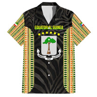 Equatorial Guinea Heritage Family Matching Off The Shoulder Long Sleeve Dress and Hawaiian Shirt with National Emblem and Tribal Zebra Print