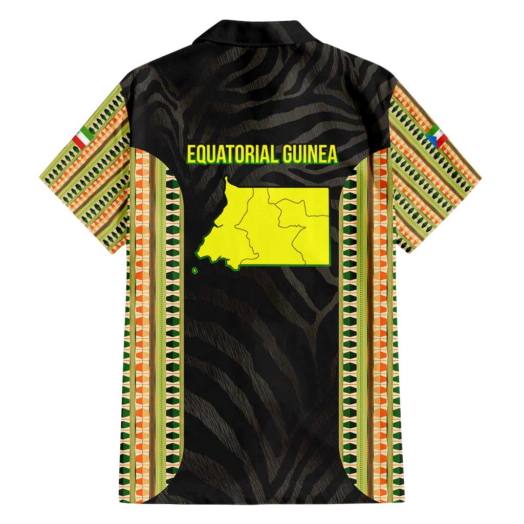 Equatorial Guinea Heritage Family Matching Off Shoulder Short Dress and Hawaiian Shirt with National Emblem and Tribal Zebra Print