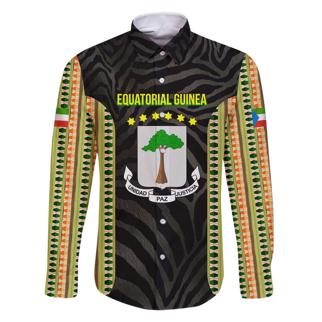 Equatorial Guinea Heritage Family Matching Off Shoulder Short Dress and Hawaiian Shirt with National Emblem and Tribal Zebra Print