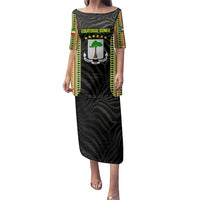 Equatorial Guinea Heritage Family Matching Puletasi and Hawaiian Shirt with National Emblem and Tribal Zebra Print