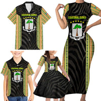 Equatorial Guinea Heritage Family Matching Short Sleeve Bodycon Dress and Hawaiian Shirt with National Emblem and Tribal Zebra Print