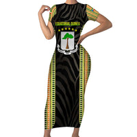 Equatorial Guinea Heritage Family Matching Short Sleeve Bodycon Dress and Hawaiian Shirt with National Emblem and Tribal Zebra Print