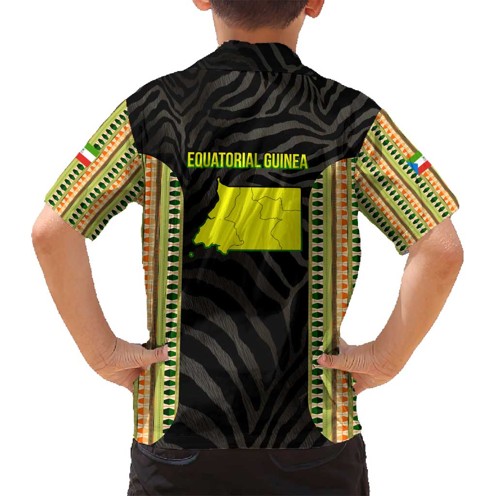 Equatorial Guinea Heritage Family Matching Tank Maxi Dress and Hawaiian Shirt with National Emblem and Tribal Zebra Print