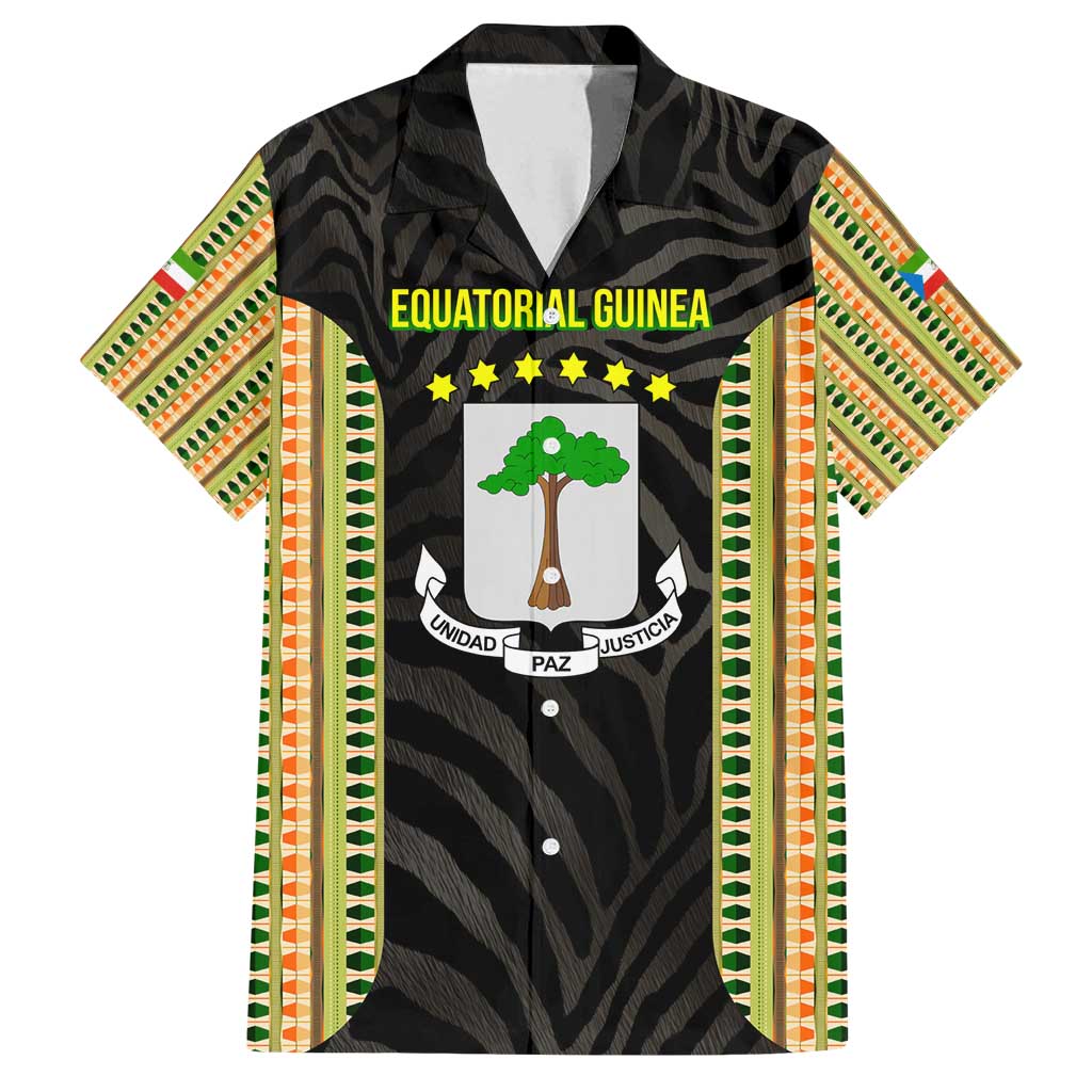 Equatorial Guinea Heritage Family Matching Tank Maxi Dress and Hawaiian Shirt with National Emblem and Tribal Zebra Print