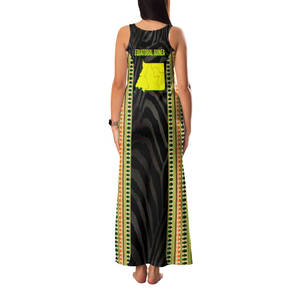 Equatorial Guinea Heritage Family Matching Tank Maxi Dress and Hawaiian Shirt with National Emblem and Tribal Zebra Print