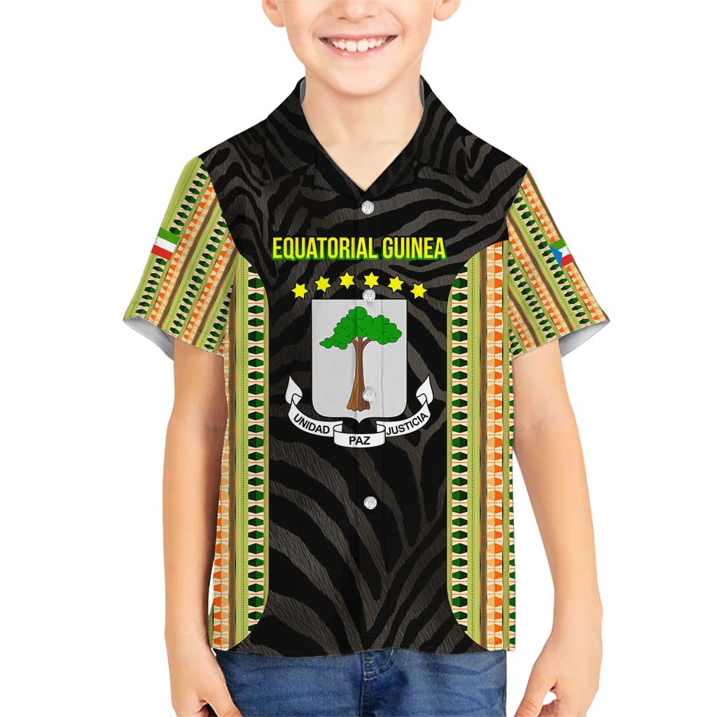 Equatorial Guinea Heritage Family Matching Tank Maxi Dress and Hawaiian Shirt with National Emblem and Tribal Zebra Print
