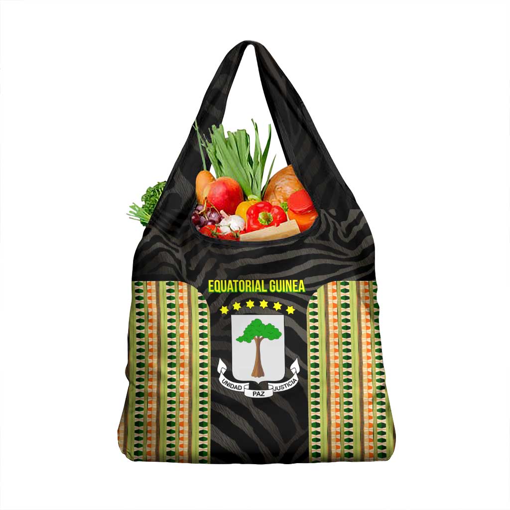 Equatorial Guinea Heritage Grocery Bag with National Emblem and Tribal Zebra Print