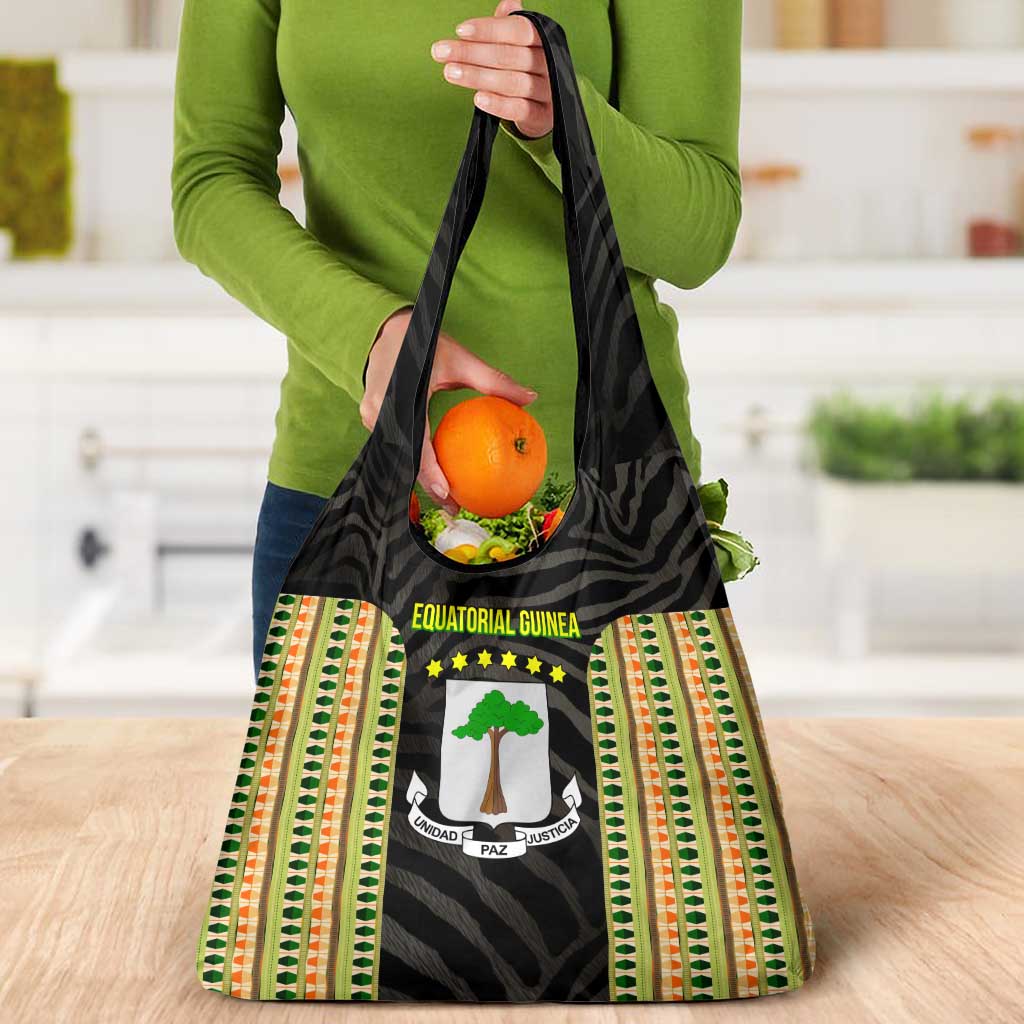 Equatorial Guinea Heritage Grocery Bag with National Emblem and Tribal Zebra Print