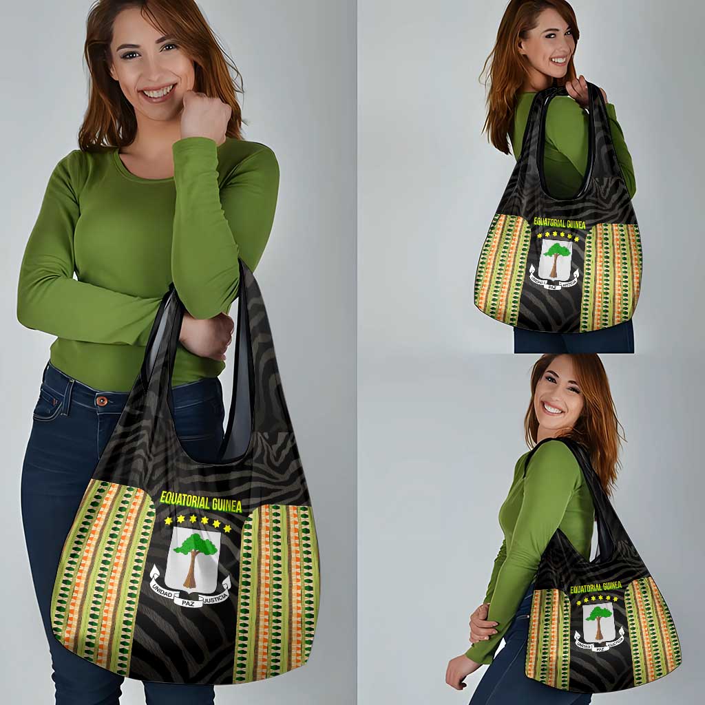 Equatorial Guinea Heritage Grocery Bag with National Emblem and Tribal Zebra Print