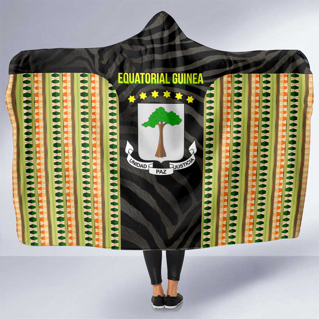 Equatorial Guinea Heritage Hooded Blanket with National Emblem and Tribal Zebra Print