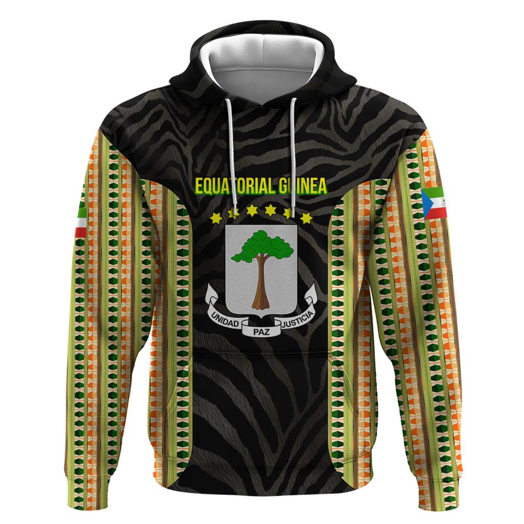 Equatorial Guinea Heritage Hoodie with National Emblem and Tribal Zebra Print