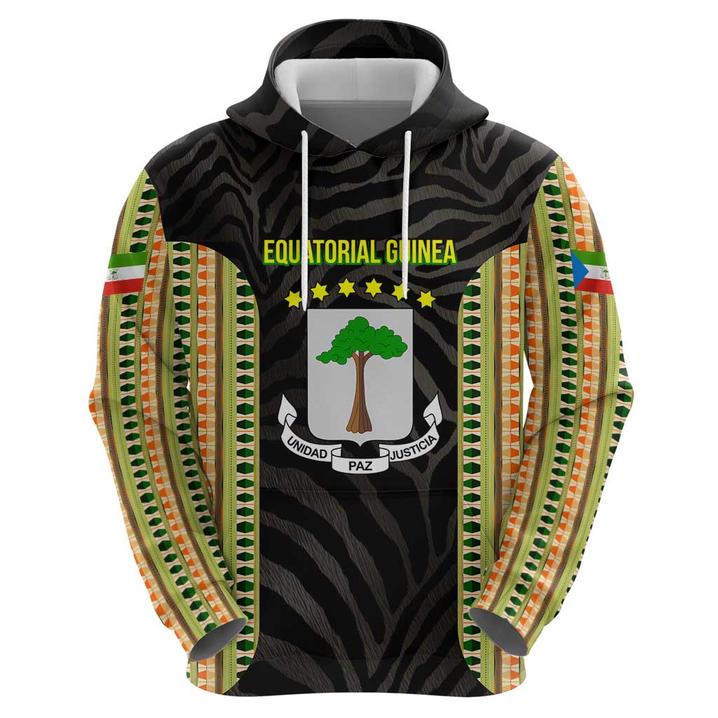 Equatorial Guinea Heritage Hoodie with National Emblem and Tribal Zebra Print