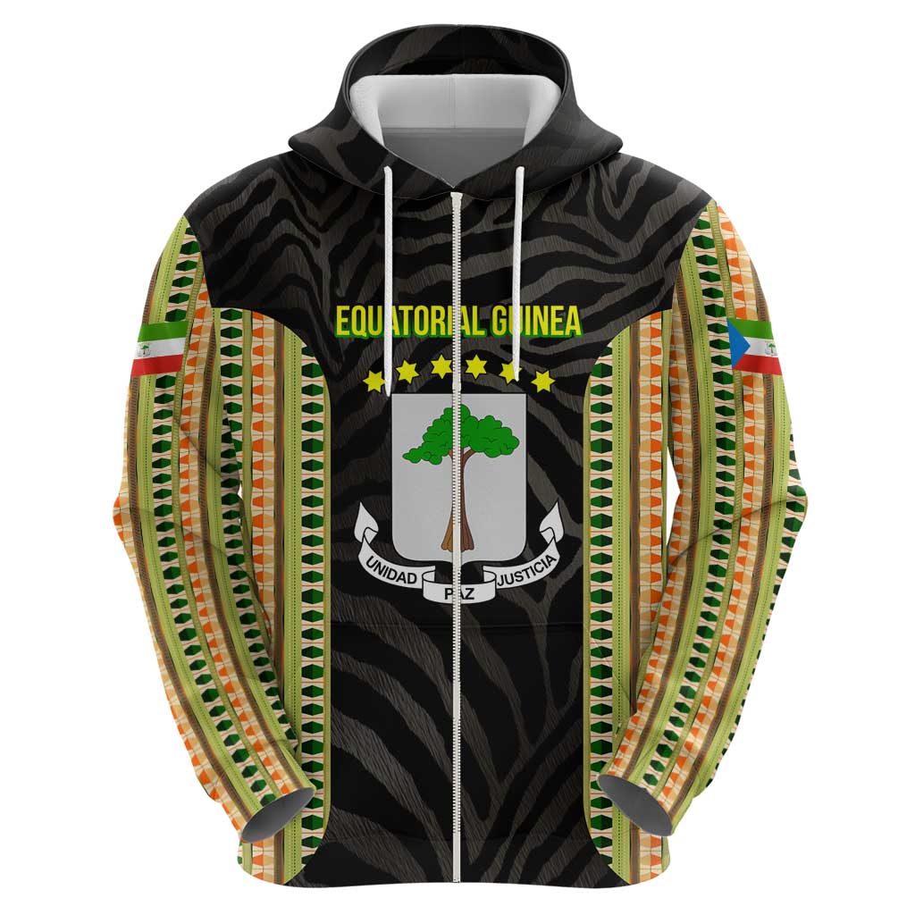 Equatorial Guinea Heritage Hoodie with National Emblem and Tribal Zebra Print