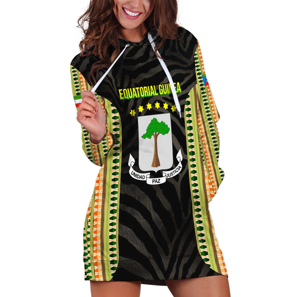 Equatorial Guinea Heritage Hoodie Dress with National Emblem and Tribal Zebra Print