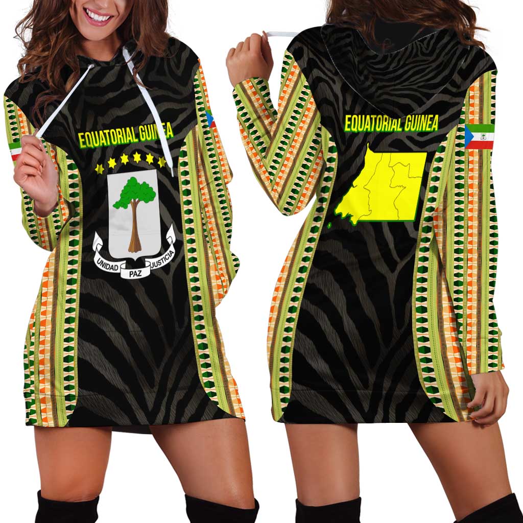 Equatorial Guinea Heritage Hoodie Dress with National Emblem and Tribal Zebra Print