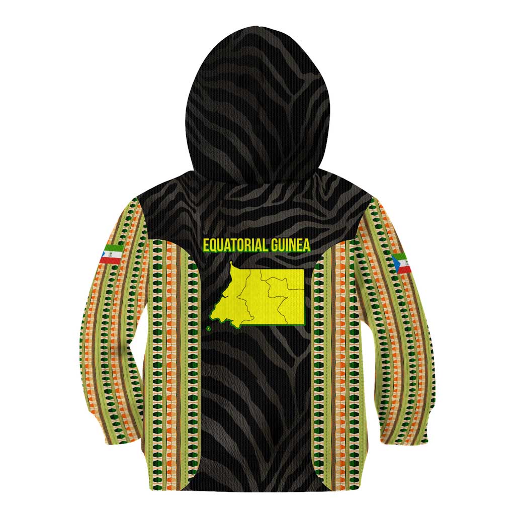 Equatorial Guinea Heritage Kid Hoodie with National Emblem and Tribal Zebra Print