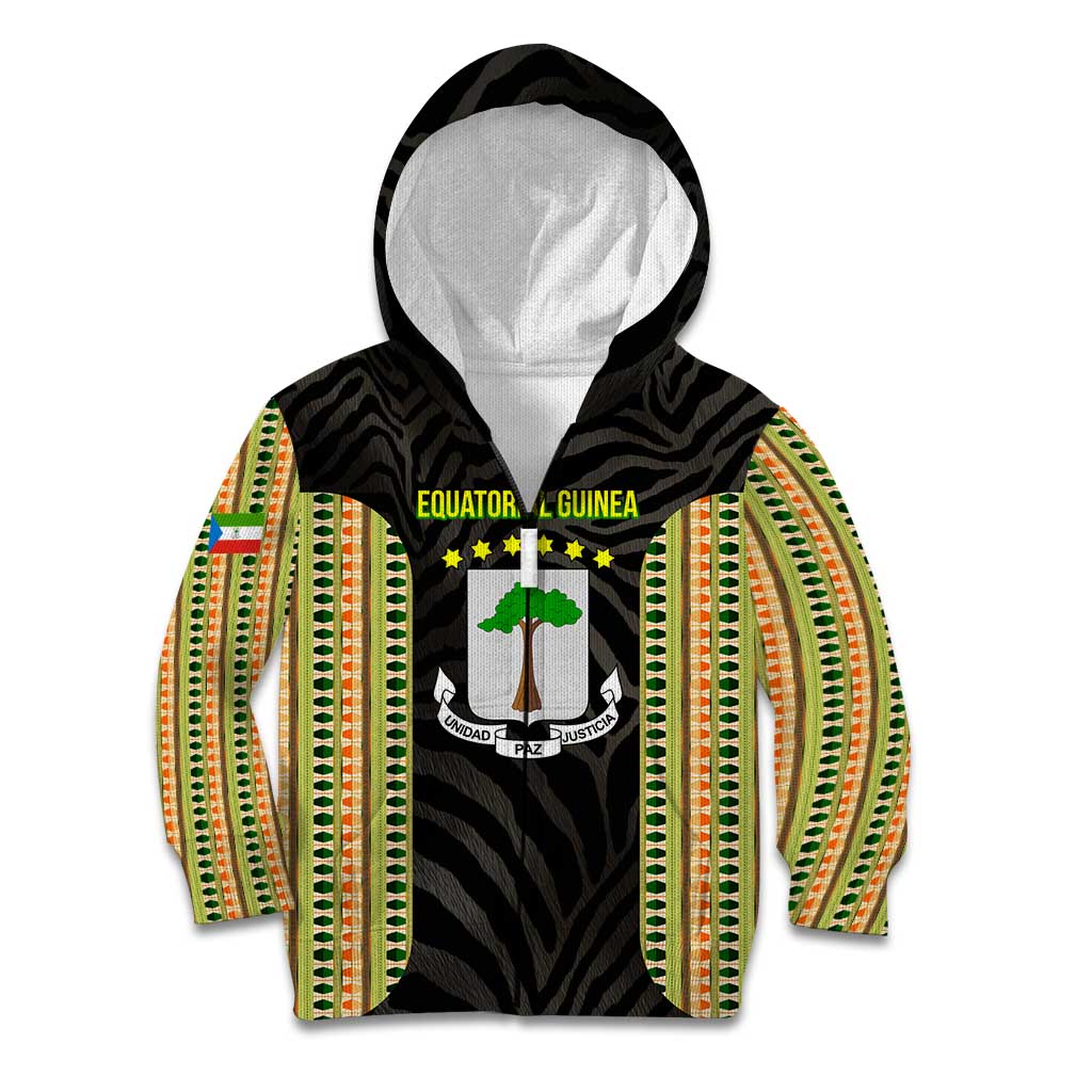 Equatorial Guinea Heritage Kid Hoodie with National Emblem and Tribal Zebra Print