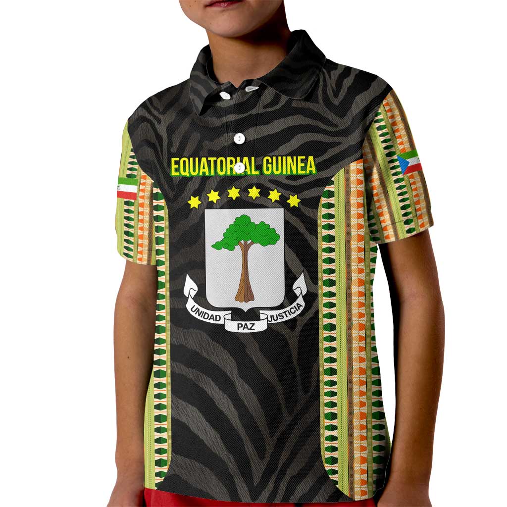 Equatorial Guinea Heritage Kid Polo Shirt with National Emblem and Tribal Zebra Print