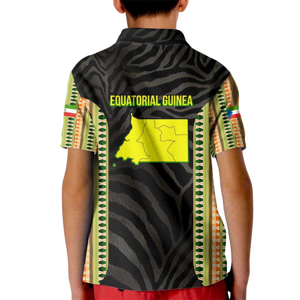 Equatorial Guinea Heritage Kid Polo Shirt with National Emblem and Tribal Zebra Print