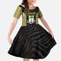 Equatorial Guinea Heritage Kid Short Sleeve Dress with National Emblem and Tribal Zebra Print