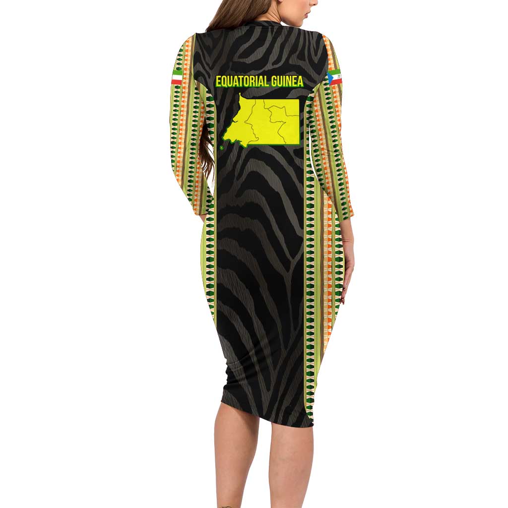 Equatorial Guinea Heritage Long Sleeve Bodycon Dress with National Emblem and Tribal Zebra Print