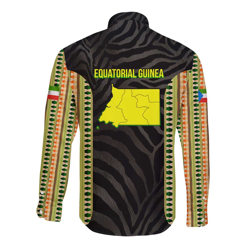 Equatorial Guinea Heritage Long Sleeve Button Shirt with National Emblem and Tribal Zebra Print
