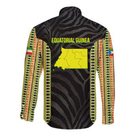Equatorial Guinea Heritage Long Sleeve Button Shirt with National Emblem and Tribal Zebra Print
