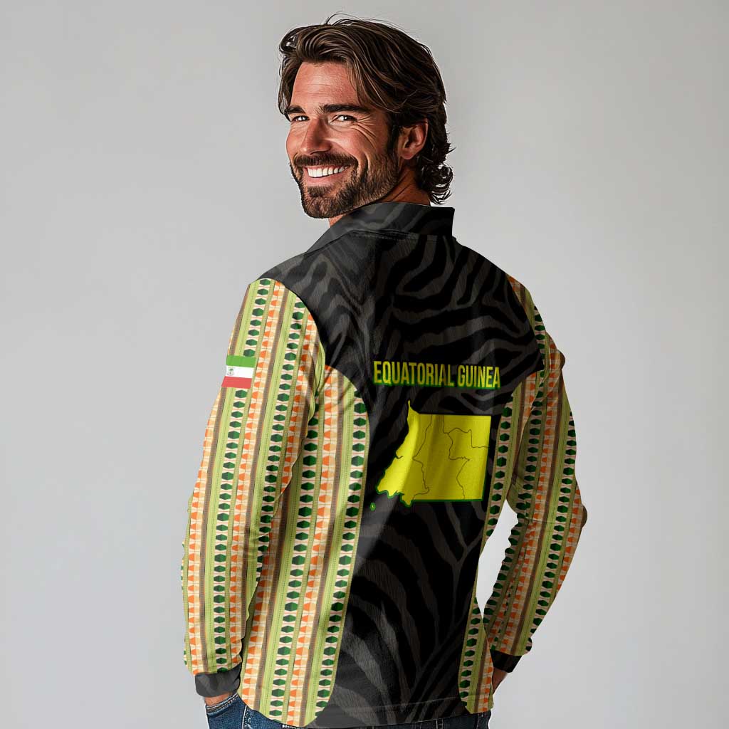 Equatorial Guinea Heritage Long Sleeve Polo Shirt with National Emblem and Tribal Zebra Print