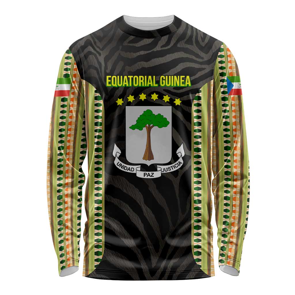 Equatorial Guinea Heritage Long Sleeve Shirt with National Emblem and Tribal Zebra Print