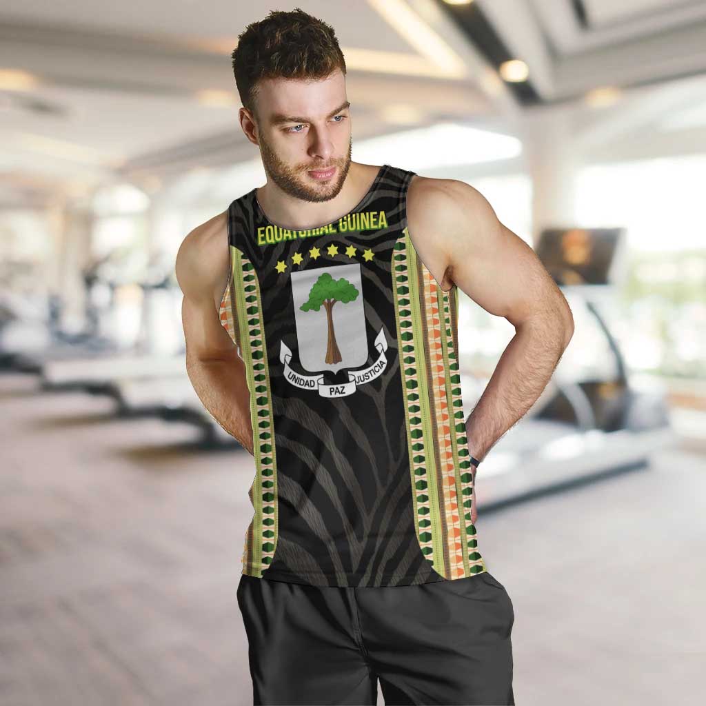 Equatorial Guinea Heritage Men Tank Top with National Emblem and Tribal Zebra Print