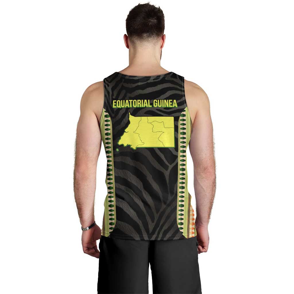 Equatorial Guinea Heritage Men Tank Top with National Emblem and Tribal Zebra Print