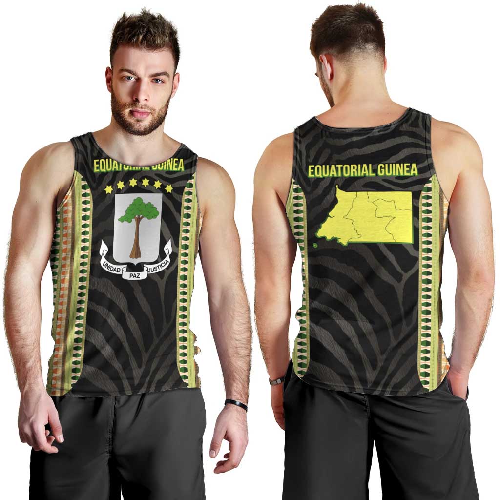 Equatorial Guinea Heritage Men Tank Top with National Emblem and Tribal Zebra Print