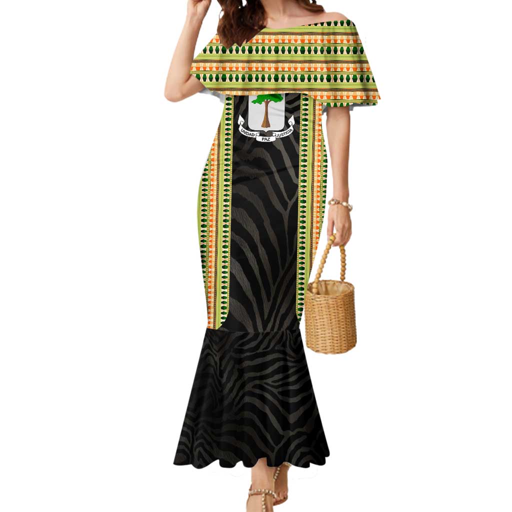Equatorial Guinea Heritage Mermaid Dress with National Emblem and Tribal Zebra Print