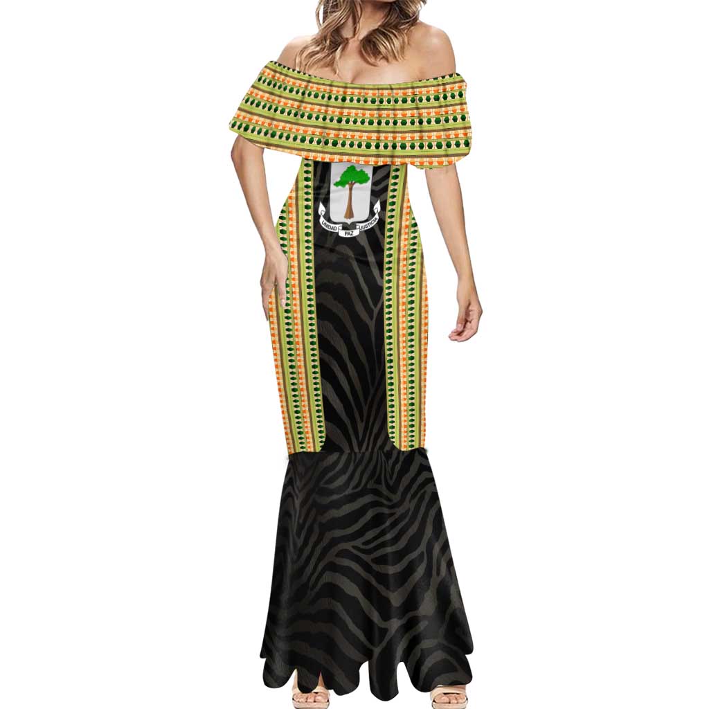 Equatorial Guinea Heritage Mermaid Dress with National Emblem and Tribal Zebra Print