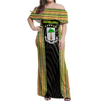 Equatorial Guinea Heritage Off Shoulder Maxi Dress with National Emblem and Tribal Zebra Print