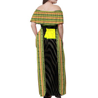 Equatorial Guinea Heritage Off Shoulder Maxi Dress with National Emblem and Tribal Zebra Print