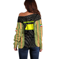 Equatorial Guinea Heritage Off Shoulder Sweater with National Emblem and Tribal Zebra Print