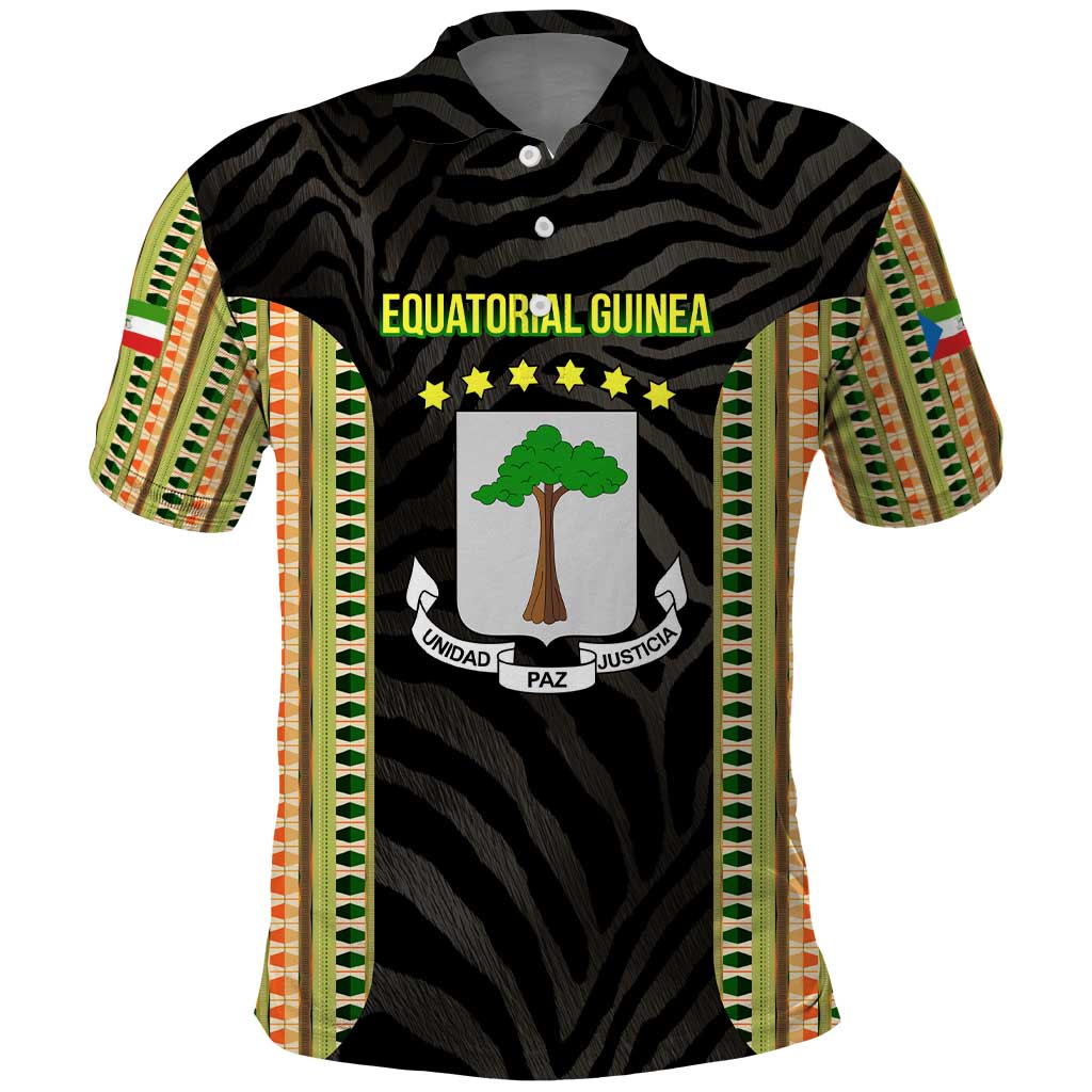 Equatorial Guinea Heritage Polo Shirt with National Emblem and Tribal Zebra Print