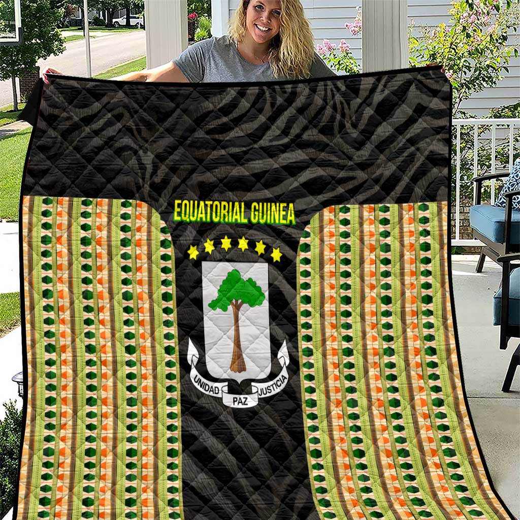 Equatorial Guinea Heritage Quilt with National Emblem and Tribal Zebra Print