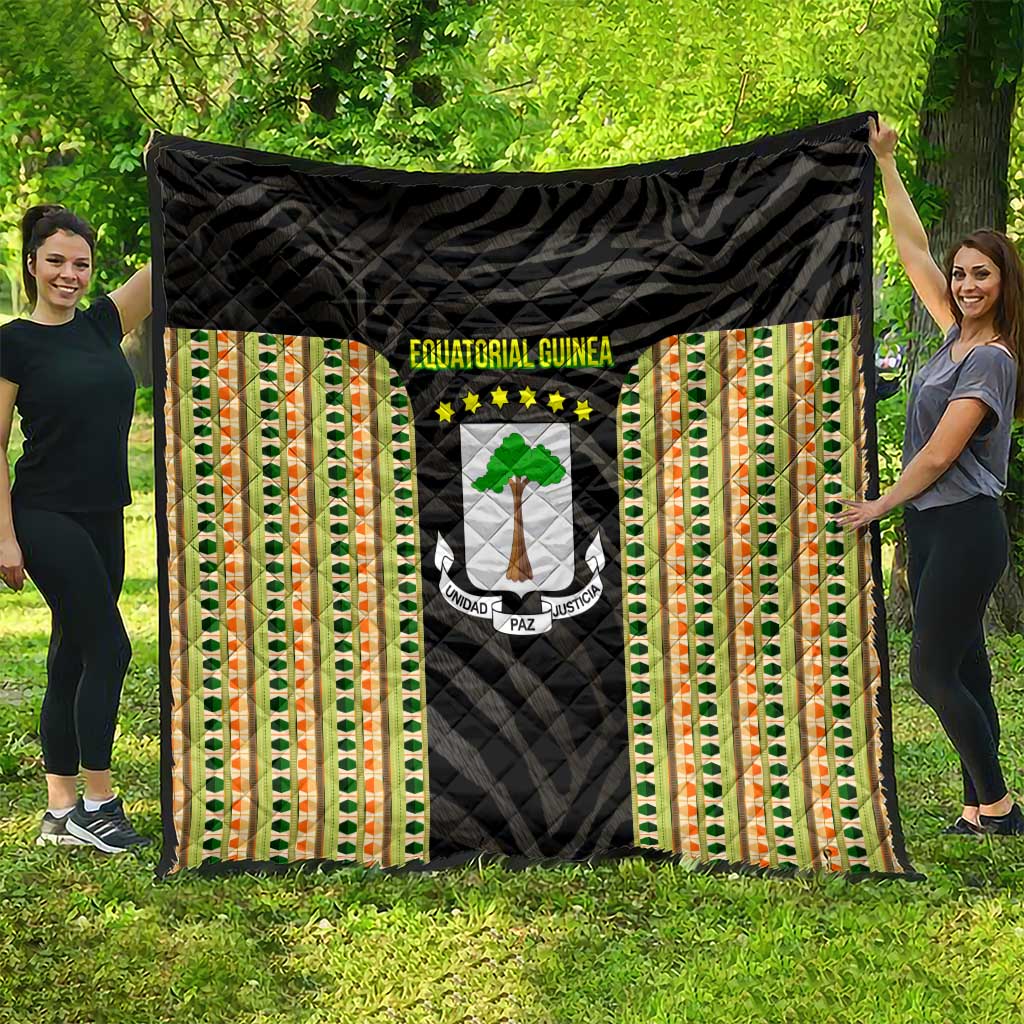 Equatorial Guinea Heritage Quilt with National Emblem and Tribal Zebra Print