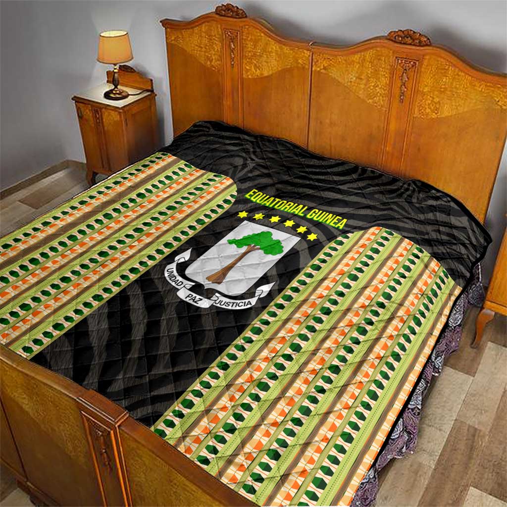 Equatorial Guinea Heritage Quilt with National Emblem and Tribal Zebra Print