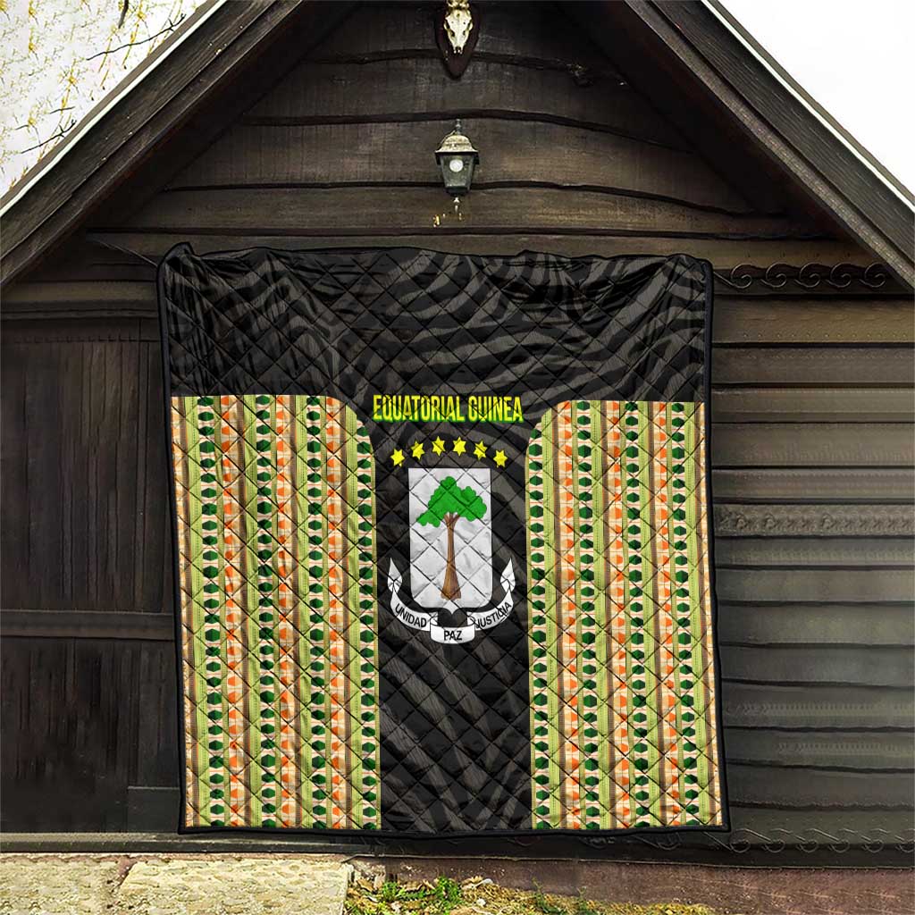 Equatorial Guinea Heritage Quilt with National Emblem and Tribal Zebra Print