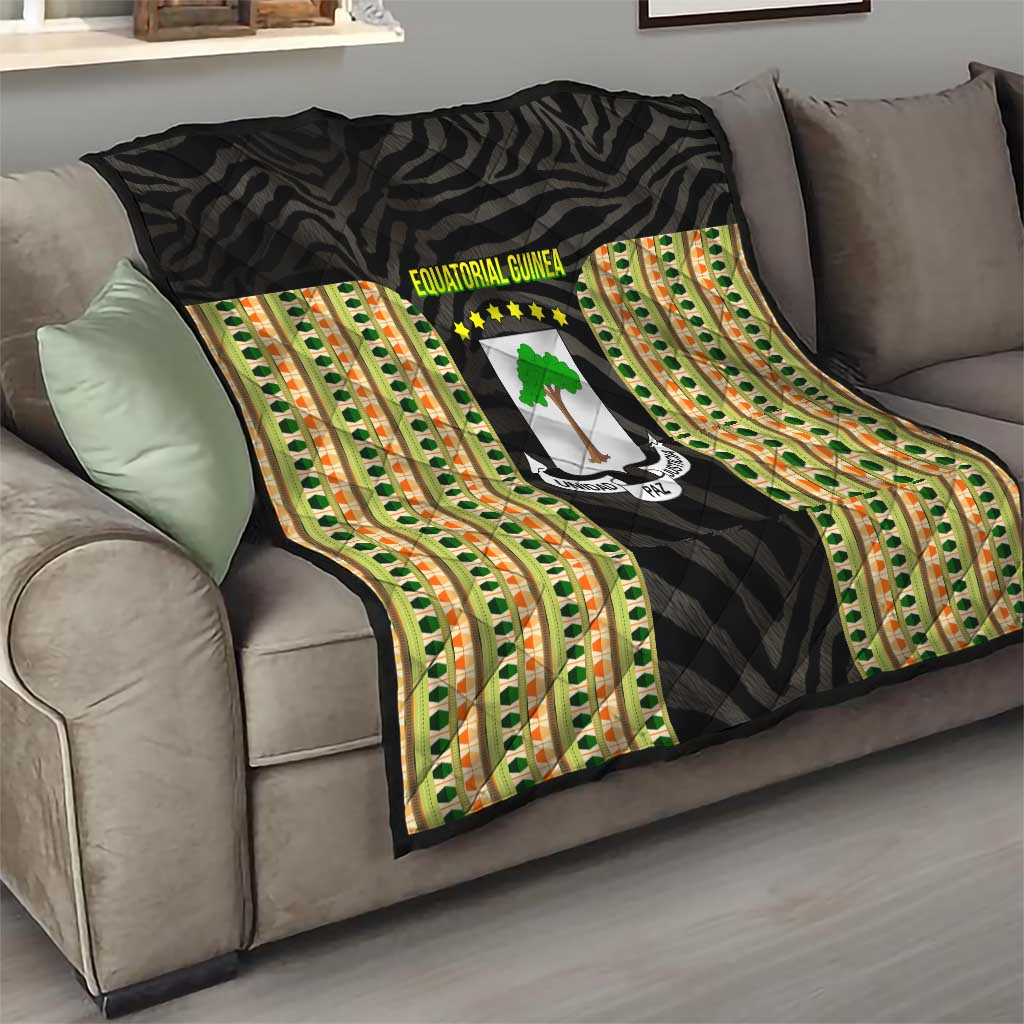 Equatorial Guinea Heritage Quilt with National Emblem and Tribal Zebra Print