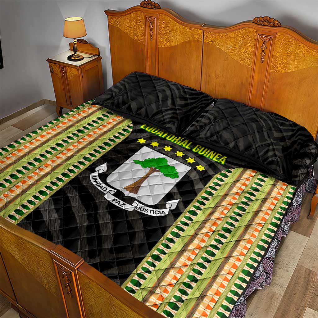 Equatorial Guinea Heritage Quilt Bed Set with National Emblem and Tribal Zebra Print