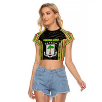 Equatorial Guinea Heritage Raglan Cropped T Shirt with National Emblem and Tribal Zebra Print