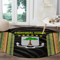 Equatorial Guinea Heritage Round Carpet with National Emblem and Tribal Zebra Print